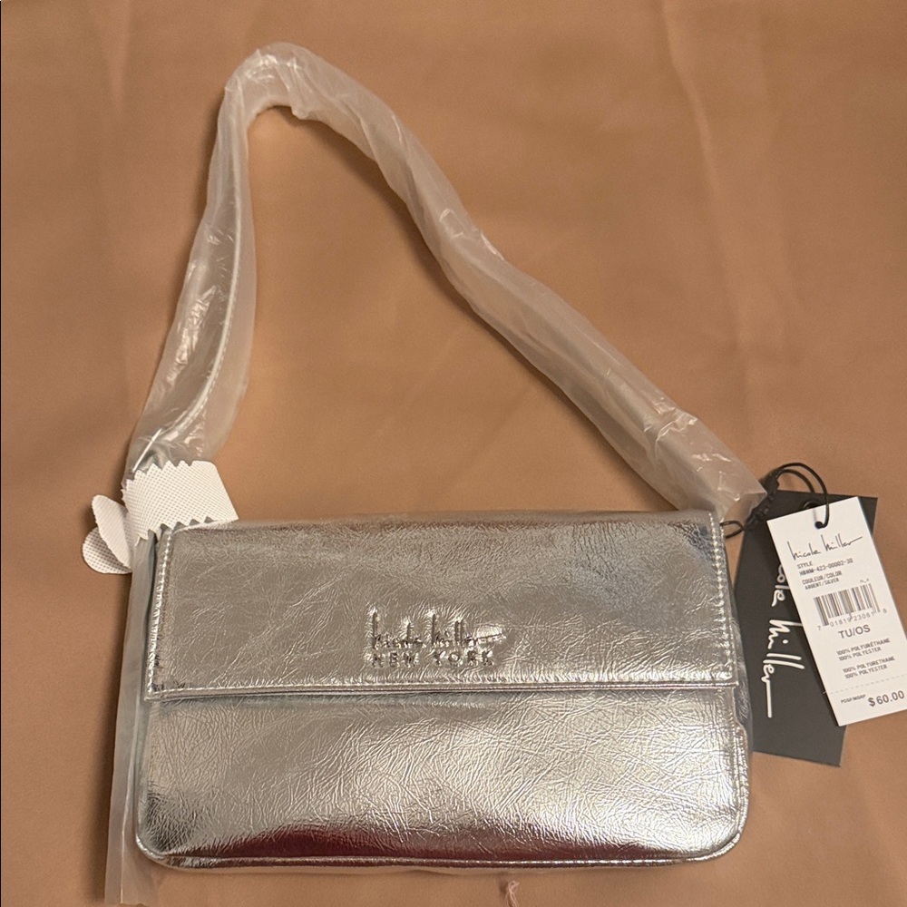 Nicole Miller Metallic Silver Wristlet Clutch